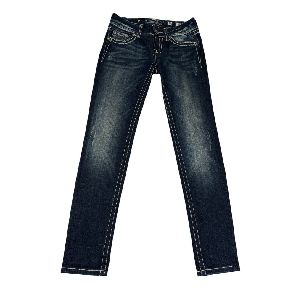 Miss Me Women's Dark Wash Blue Skinny Jeans‎ Rhinestone Logo Pockets Size 27 ECU